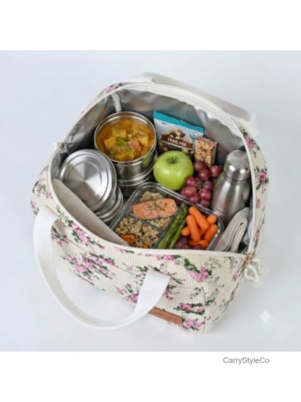 Corduroy Insulated Lunch Tote Leakproof Large Food Bag - Picture 2 of 6
